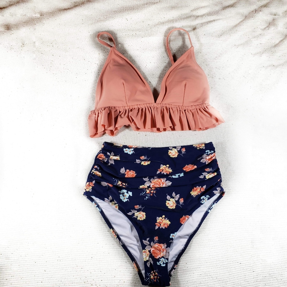 Pink blue and floral cupshe bathing suit